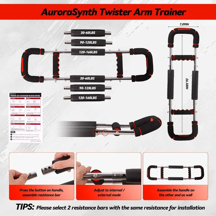 Twister Arm Trainer, Adjustable Chest Workout Equipment with 6 Resistance Levels Springs (30-160 Lbs), Arm Trainer for Men & Wom