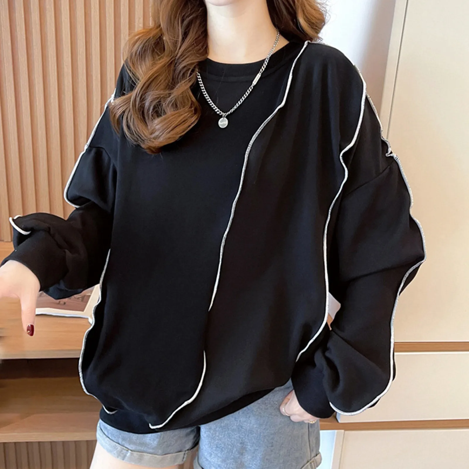 

Harajuku Sweatshirt BF Style Black Hip-hop Tops Teens Sweatshirts 2023 Autumn Trendy All-match Daily Women Streetwear Pullover