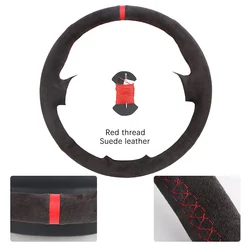 Hand - Sewn Customized Car Steering Wheel Braiding Cover (C - Red thead)