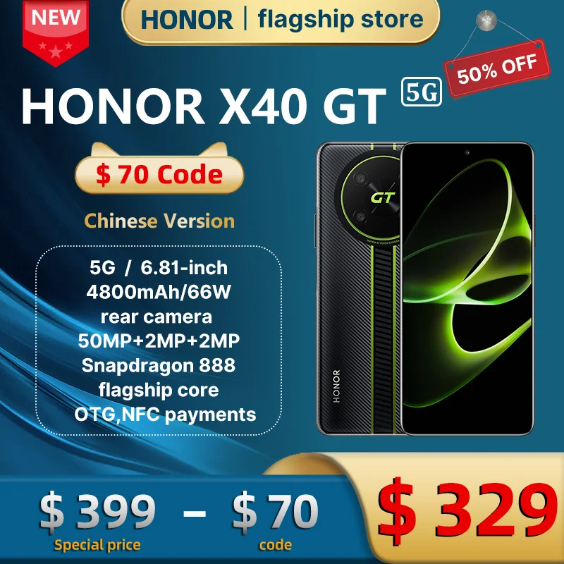  HonorX40 GT original mobile phone Snapdragon 888 smartphone 144Hz flash esports screen  66W super fast charge phone 5G 