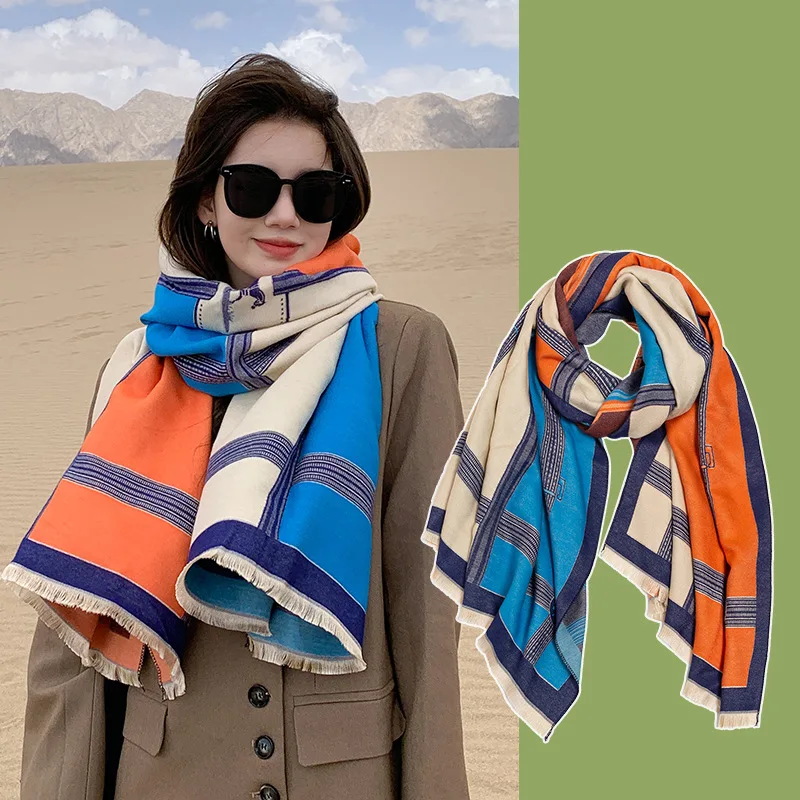 Winter Warm Faux Cashmere Scarf Man Women Fashion Long Shawl Stole Big Blanket Bandana 185*65cm