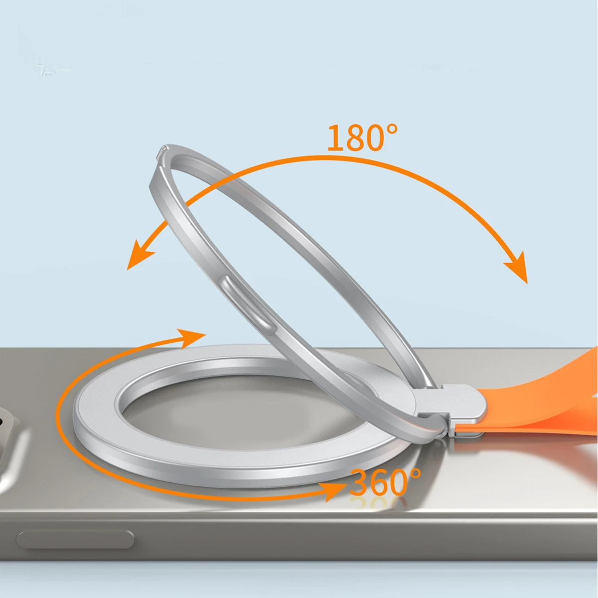 For MagSafe Magnetic Ring Phone Holder with Silicone Cord Rotating Kickstand For IPhone 16 15 Series Desktop Alloy Buckle Stand