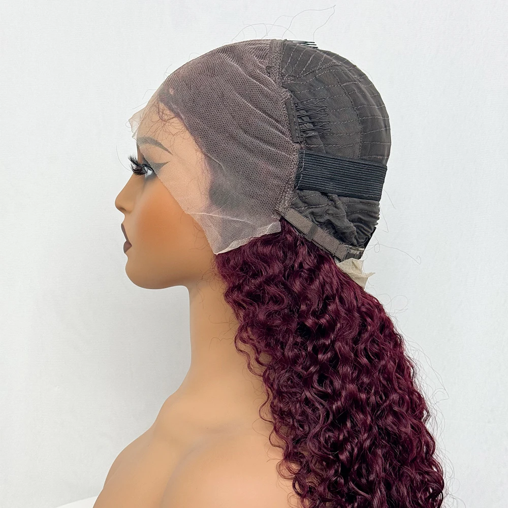 250% Density 99J Color 20 Inches Water Wave Human Hair Wigs 13x4 Transparent Lace Frontal Brazilian Hair Wig for Black Women