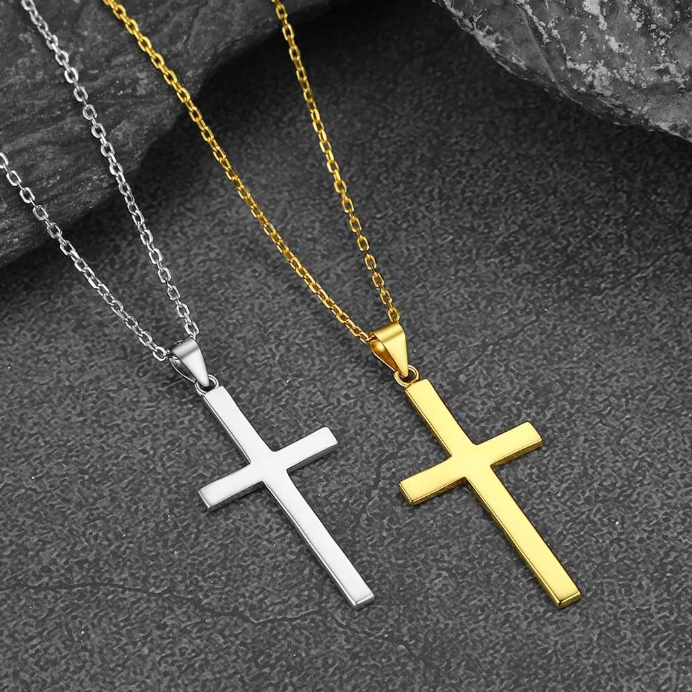 U7 925 Sterling Silver Cross Necklace Shiny Cross Pendant