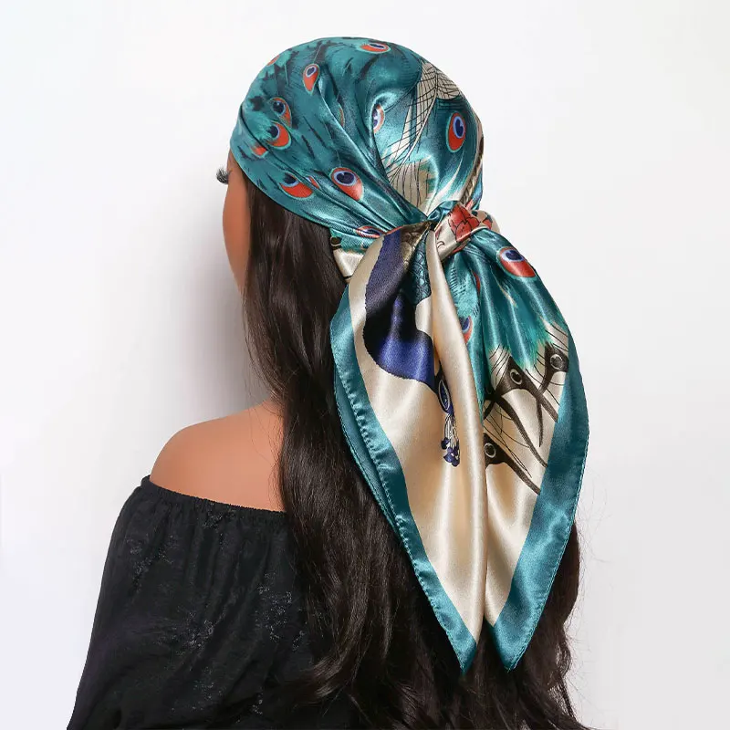 New Brand Print Headband Scarf Women Fashion 90*90cm Silk Satin Hijab Bandana Neckerhicef Sun Protection Shawl Wrap Headscarf