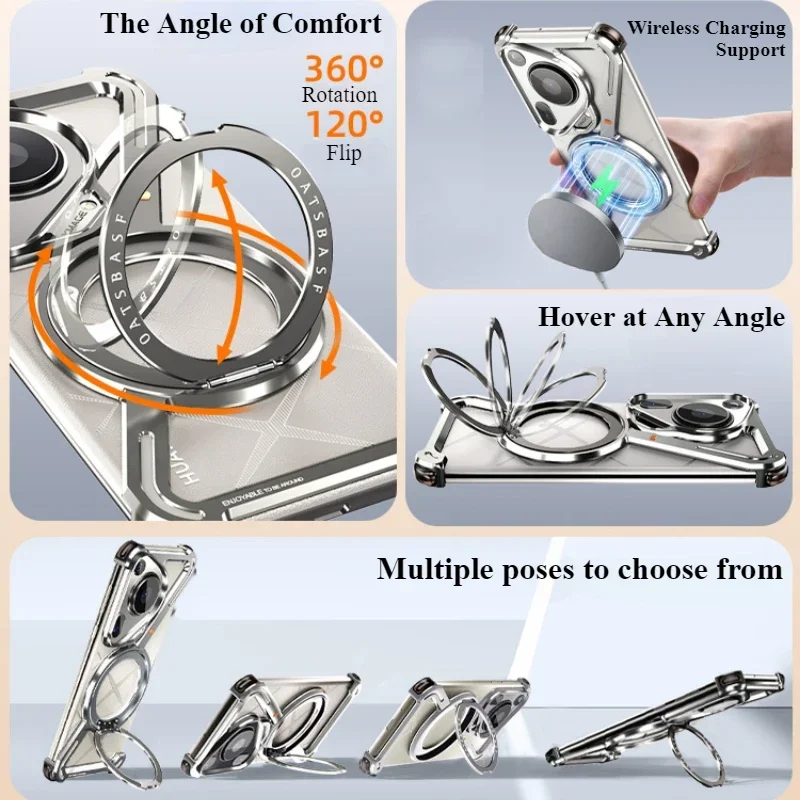 Eary Frameless Case for Huawei Pura 80 Ultra P80 Pro+ with Magsafe 360°Rotation Magnetic Stand Anti-Drop Protective Phone Cover