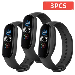 Triple Pack Silicone Sport Watchbands - Multicolor Replacement Straps - Mi band 5 (Black 3PCS)
