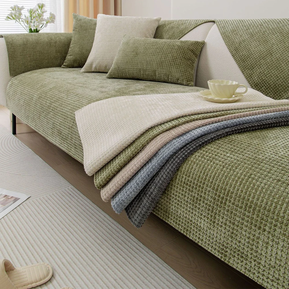 Four Seasons Universal Sofa Cover Chenille Waffle Couch Cover Anti-Pet Scratching Couch Protector Mat For Living Room Carpets