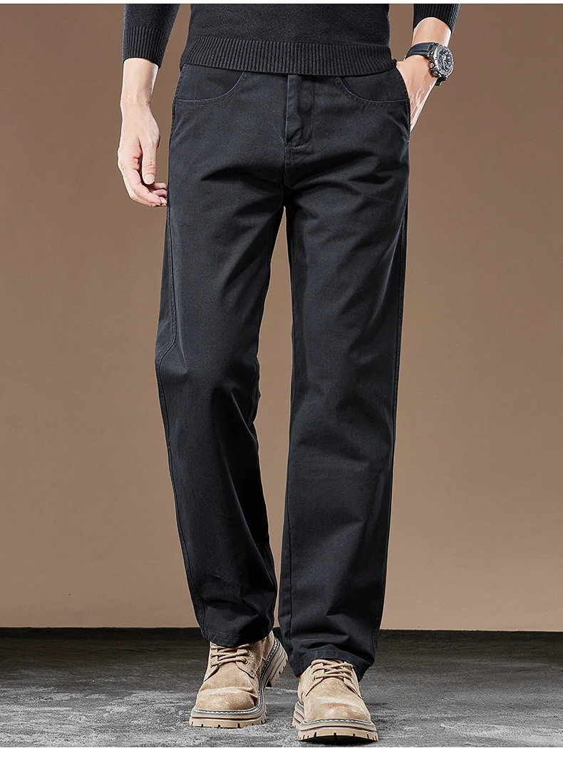 100% Baumwolle Gerade Casual Hosen Herbst Neue Mode Lose Komfortable Verdickte Business Hosen Männliche Einfarbig Klassische Hosen – Detail 20