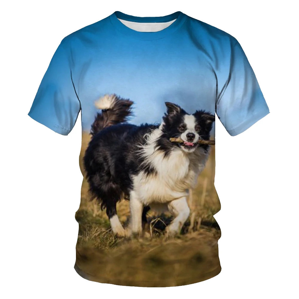 

3DT-Unisex Cute Dog Printed Tops Border Collie 3D T Shirt Casual Wear Sports Tee Round Neck Short Sleeve