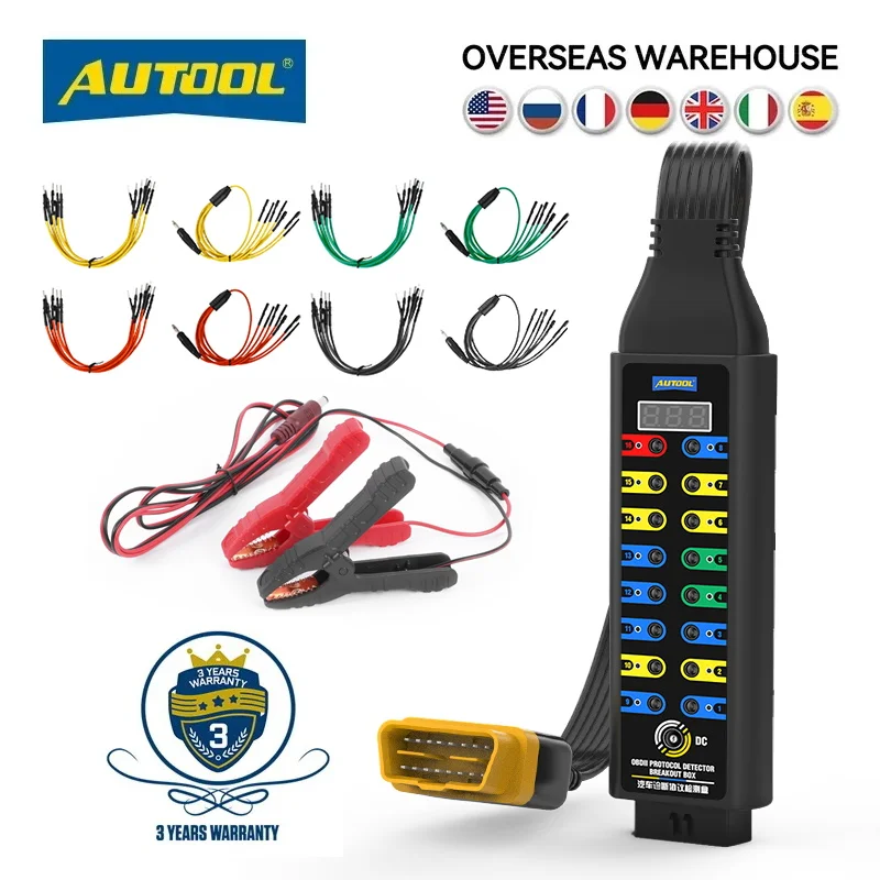 AUTOOL Car Diagnostic Protocol Detector with Clip Cable Break Out Box OBD2 Car CAN Test Box Fault Diagnosis Scan Tool