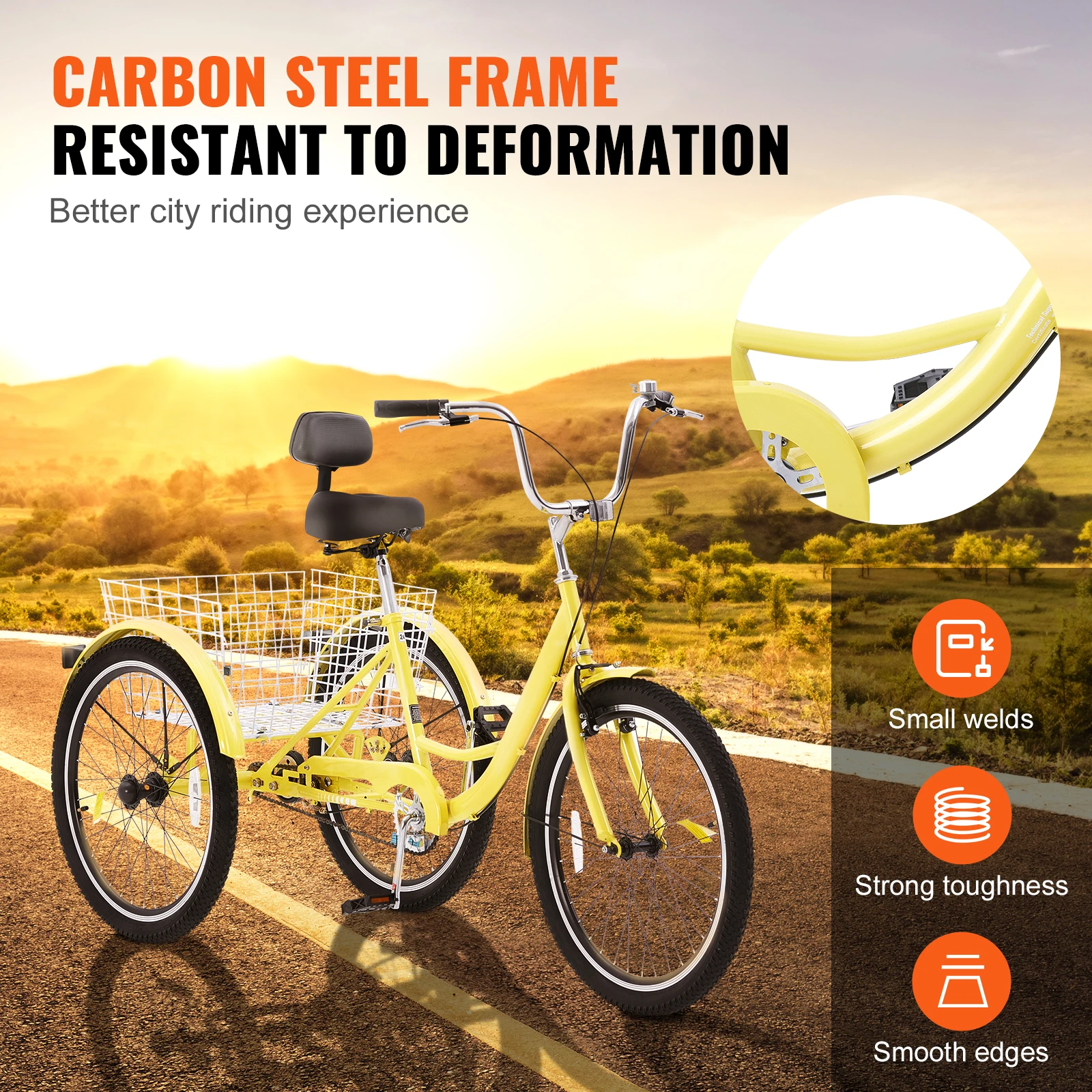Adult Tricycles Bike Carbon Steel With Basket 1 Speed Adjustable Seat Picnic Shopping For Seniors Women Men 20/24/26Inch
