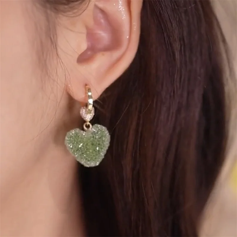 

Милые милые зеленые серьги-кольца с подвесками в виде конфет и сердечек, Женские Ювелирные изделия, серьги с микро-инкрустацией из циркония для девочек, бижутерия в подарок