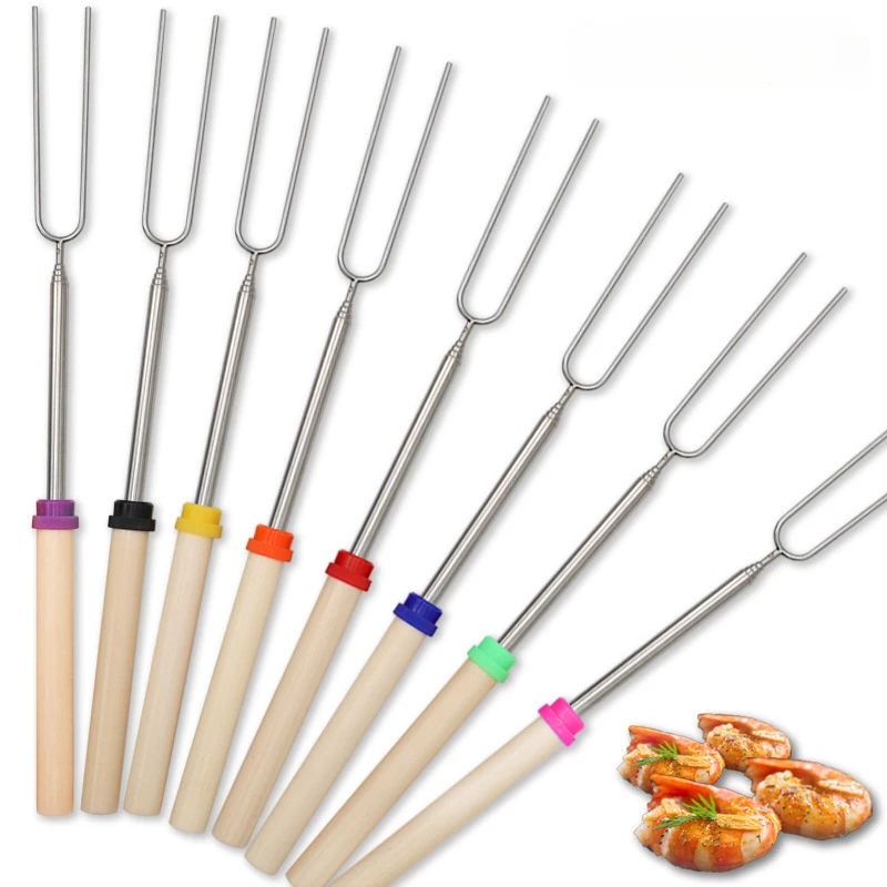 Barbecue Skewers Barbecue Tools Telescoping Barbecue Fork Stainless Steel Double Metal Skewers Roasting Stick Smores Skewer For Hot Dog BBQ Picnic Camping