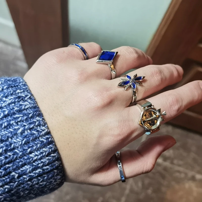 

Игровые кольца для косплея дженшина ударные сандаловые кольца металлическое кольцо регулируемые Открытые Кольца одиннадцать Fatui аксессуары для косплея