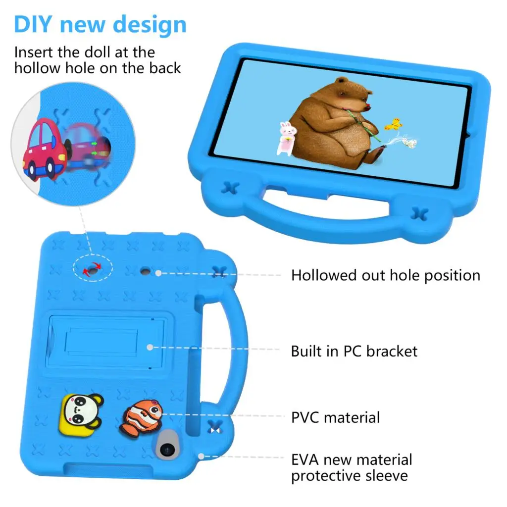Kids Safe EVA Tablet Case with Kickstand and Handle Strap, 8-Inch Durable Cover