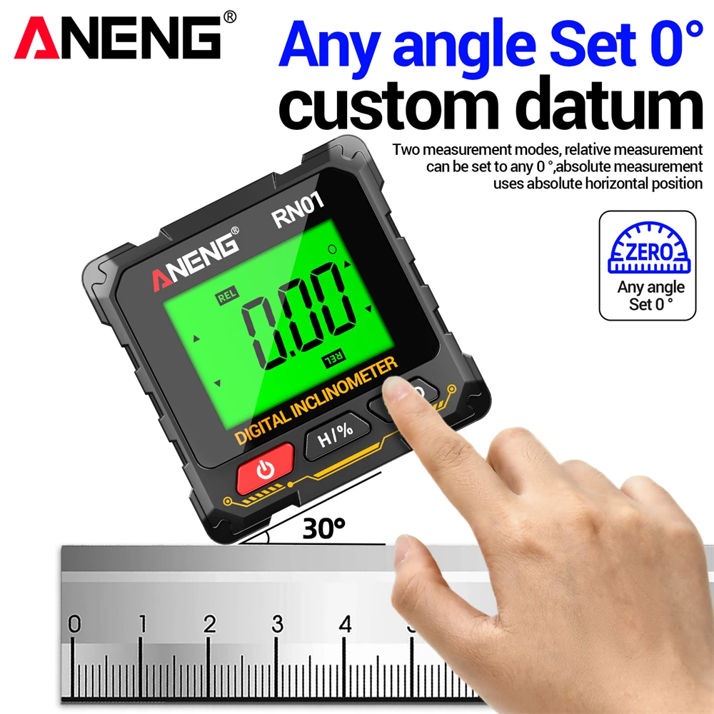 ANENG RN01 스마트 디지털 각도계 전자 레벨 도구 ? 360 ° 경사/각도/경사각 측정기 백라이트 각도기