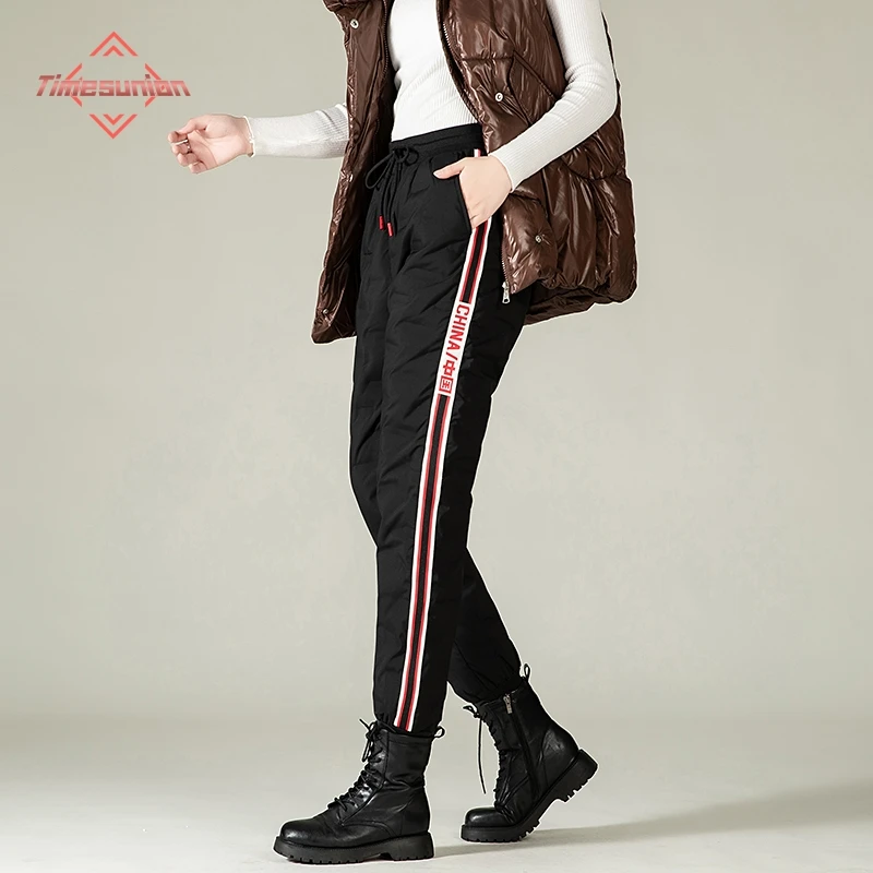 

Winter Pants For Women 2023 Fashion Stripe Trousers 90% White Duck Down Pants Comfortable Slim Warmth Pants