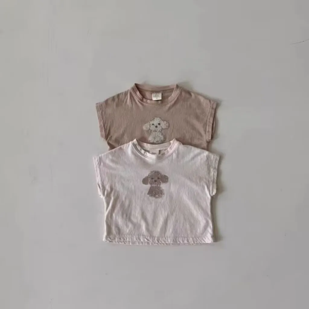 

2023 Summer New Baby Short Sleeve T-shirt Boys Girls Loose Casual Cotton Tees Infant Toddler Cartoon Dog Print Top Kids Clothes