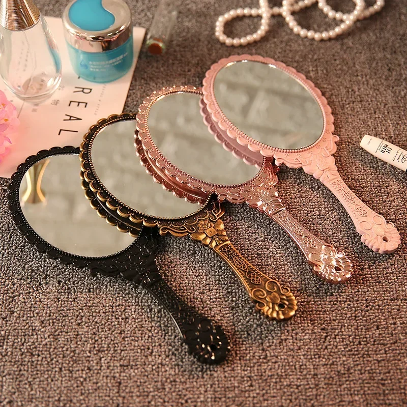Miroir De Maquillage Rétro De Table - Cadre En Alliage Zinc Avec Relief Fleur, Support Inclinable - Pour Vanité, Décoration Vintage (couleur Cuivre Rouge)