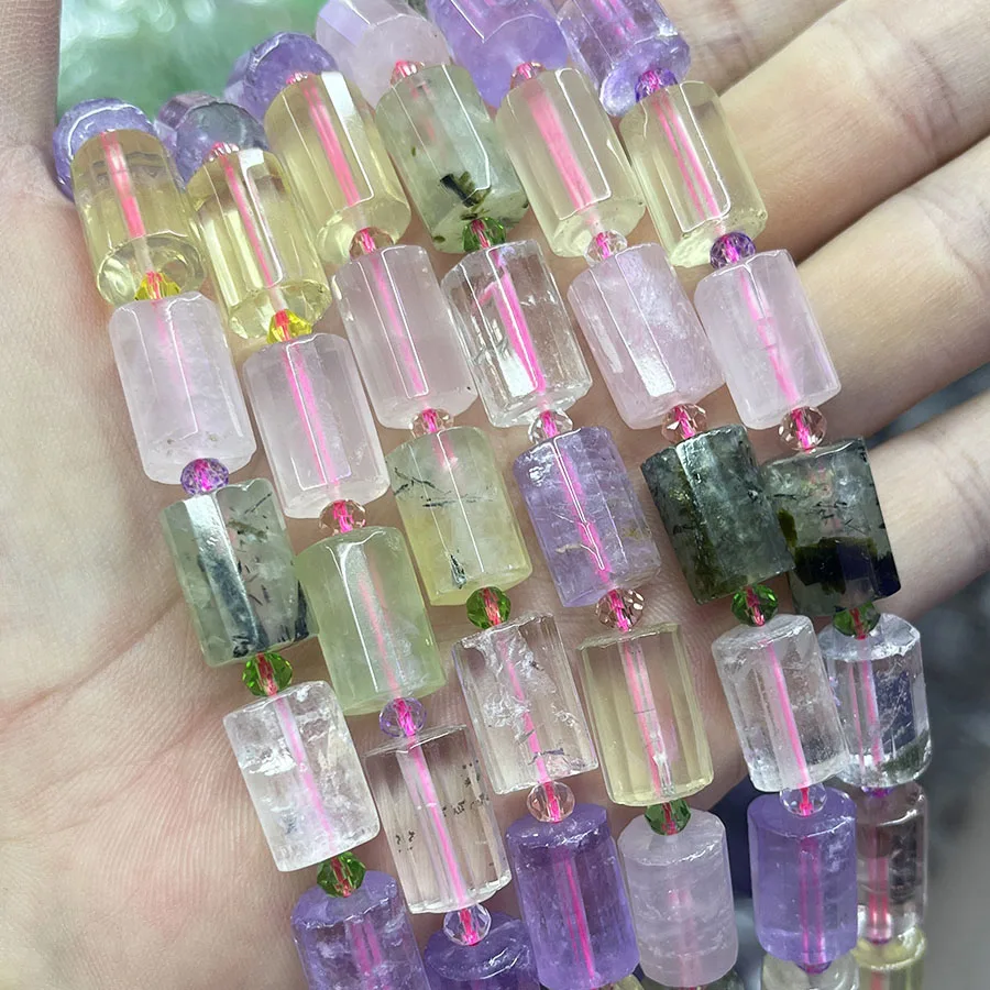 

Натуральный розовый хрустальный цилиндрический камень, аметист, бусины россыпью, женское ожерелье, браслет 15 дюймов