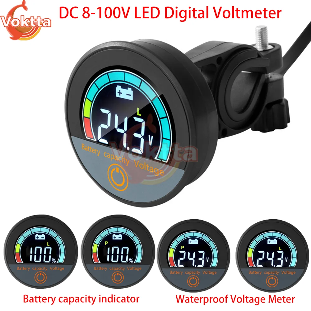 Voltmètre numérique LED DC 8-100V 12V 24V 36V 48V, testeur de tension étanche, indicateur de capacité de batterie pour voiture moto bateau