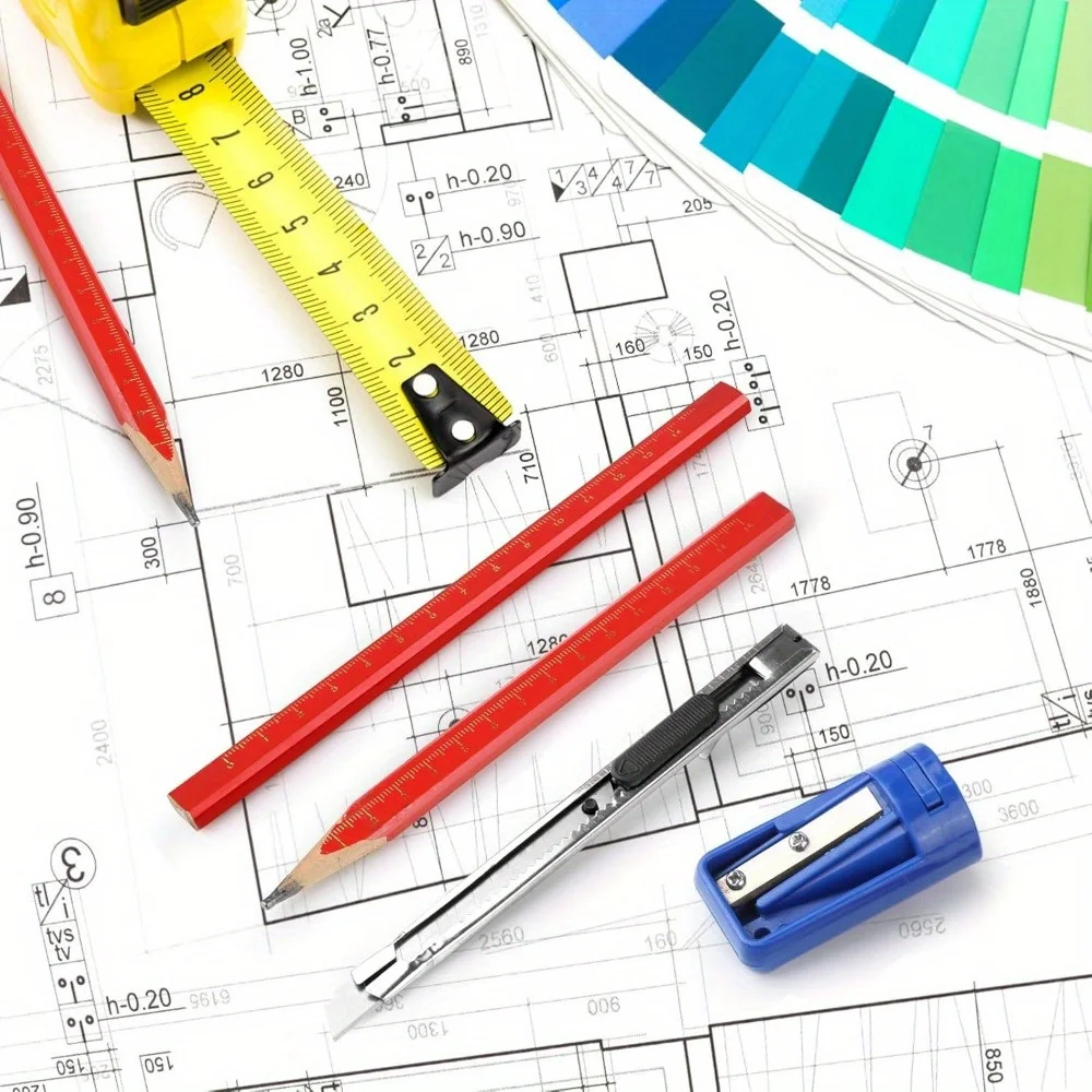 14 Pcs Carpenter Pencil Set,Flat Octagonal Hard Black Carpenter Marking Pencils With Pencil Sharpener Retractable