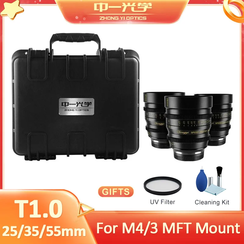 Zhongyi Mitakon 17Mm 25Mm 35Mm T1.0 M4/3 Obiettivo Cinematografico Obiettivo Cinematografico Ad Ampia Apertura Per Sigma Panasonic M4/3 Mft S1H S5