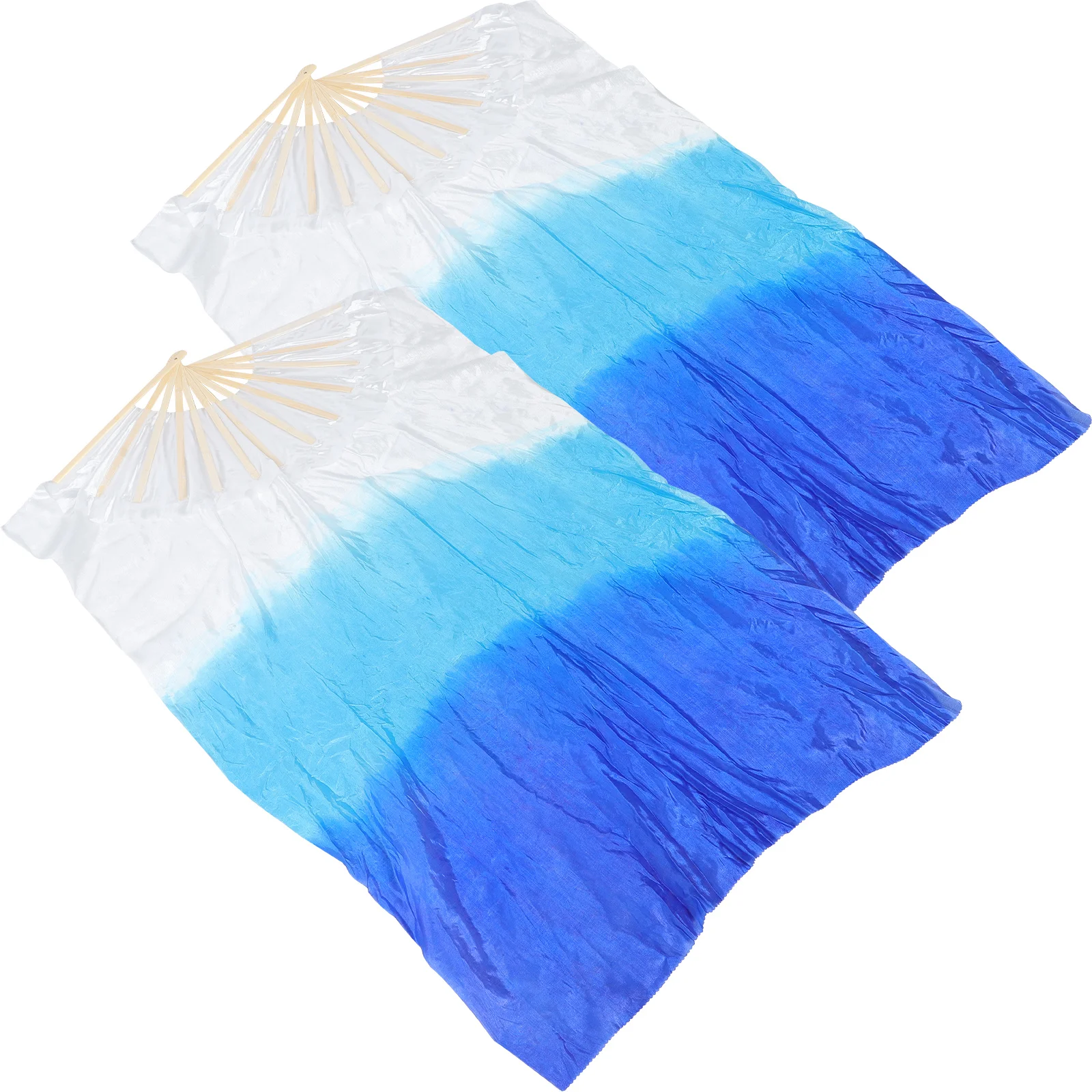 2 Pcs Gradient Fan Women's Artificial Silk Veil Fans Cloth Lengthen Folding