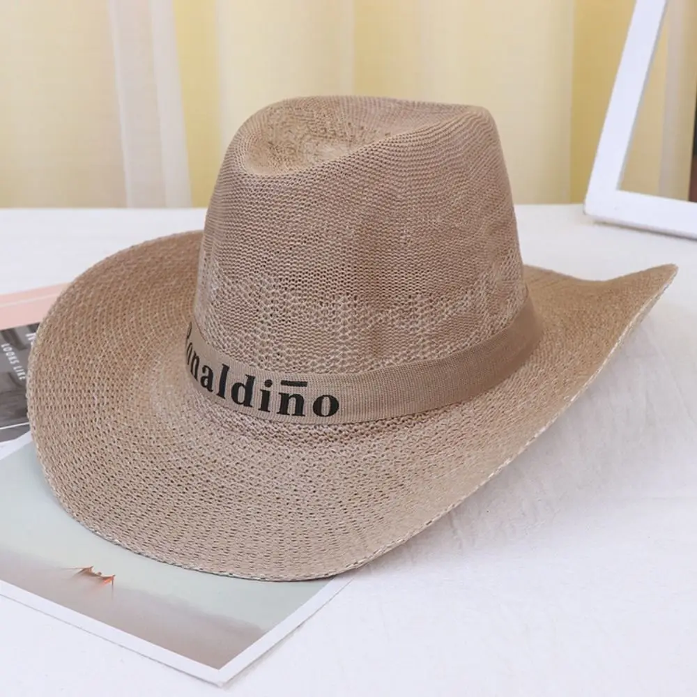 Summer Jazz Hat UV Protection Sun Hat Wide Brim Breathable Straw Cap Travel Outdoor Western Cowboy Hat Men Women Beach Cap