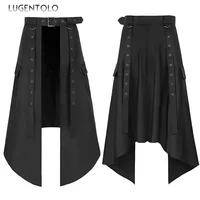 Men Dark Rock Skirt Punk Steam Gothic Party Fashion Solid New Large Size Men's Personality Black Rivet Asymmetric Half Skirts 1