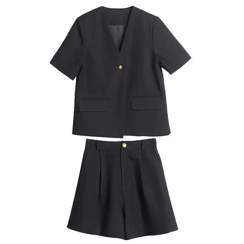 Large size women's clothing 2024 new short sleeved suit casual jacket women's shorts set  women clothing