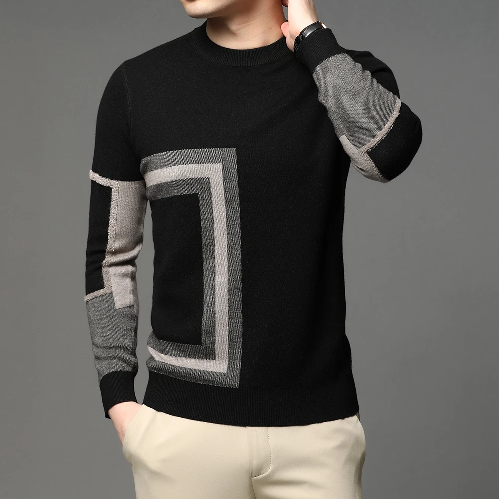 2025 New Fashion High End Designer Brand Mens Knit Black Wool