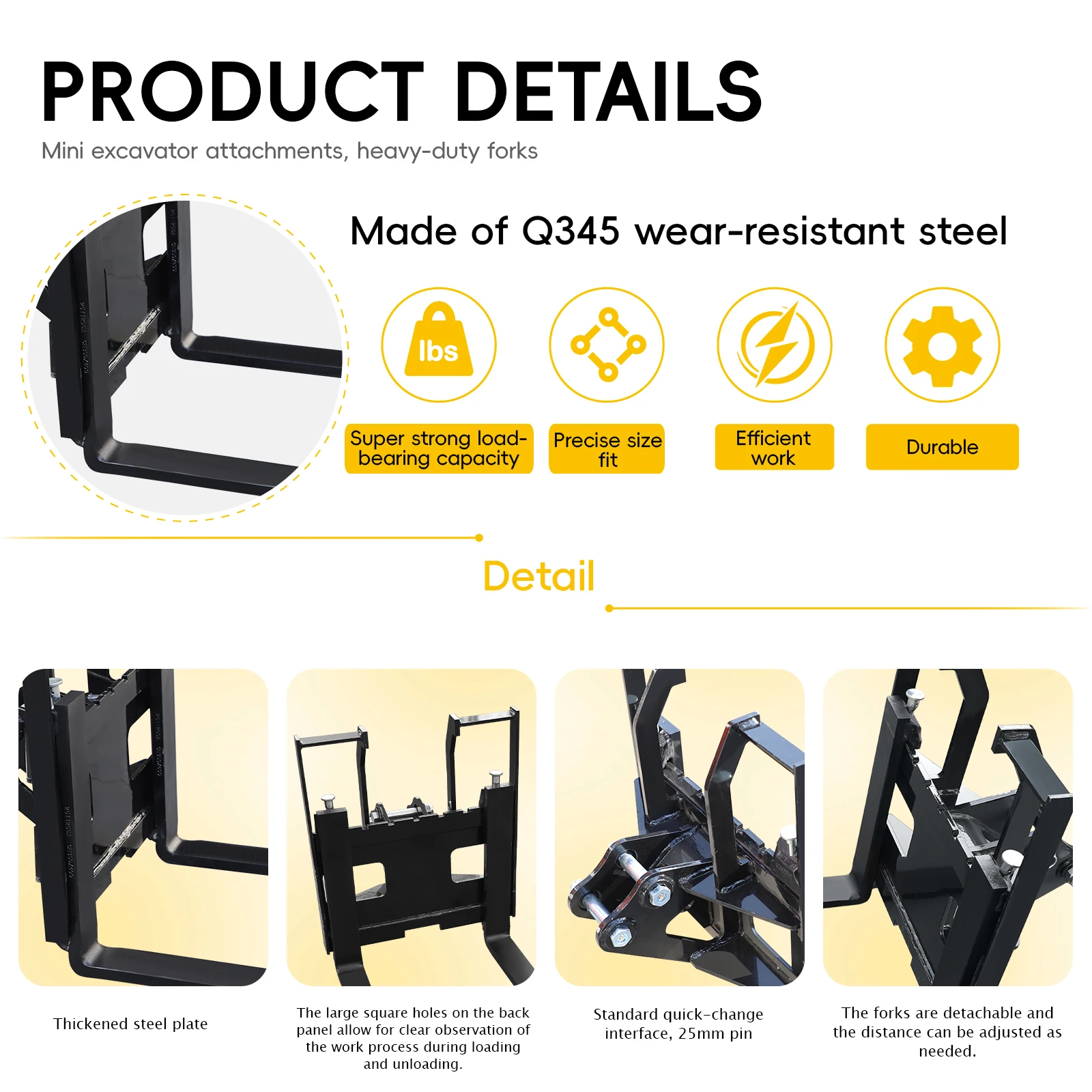 Adjustable Pallet Forks for Mini Excavator Digger Attachment product image