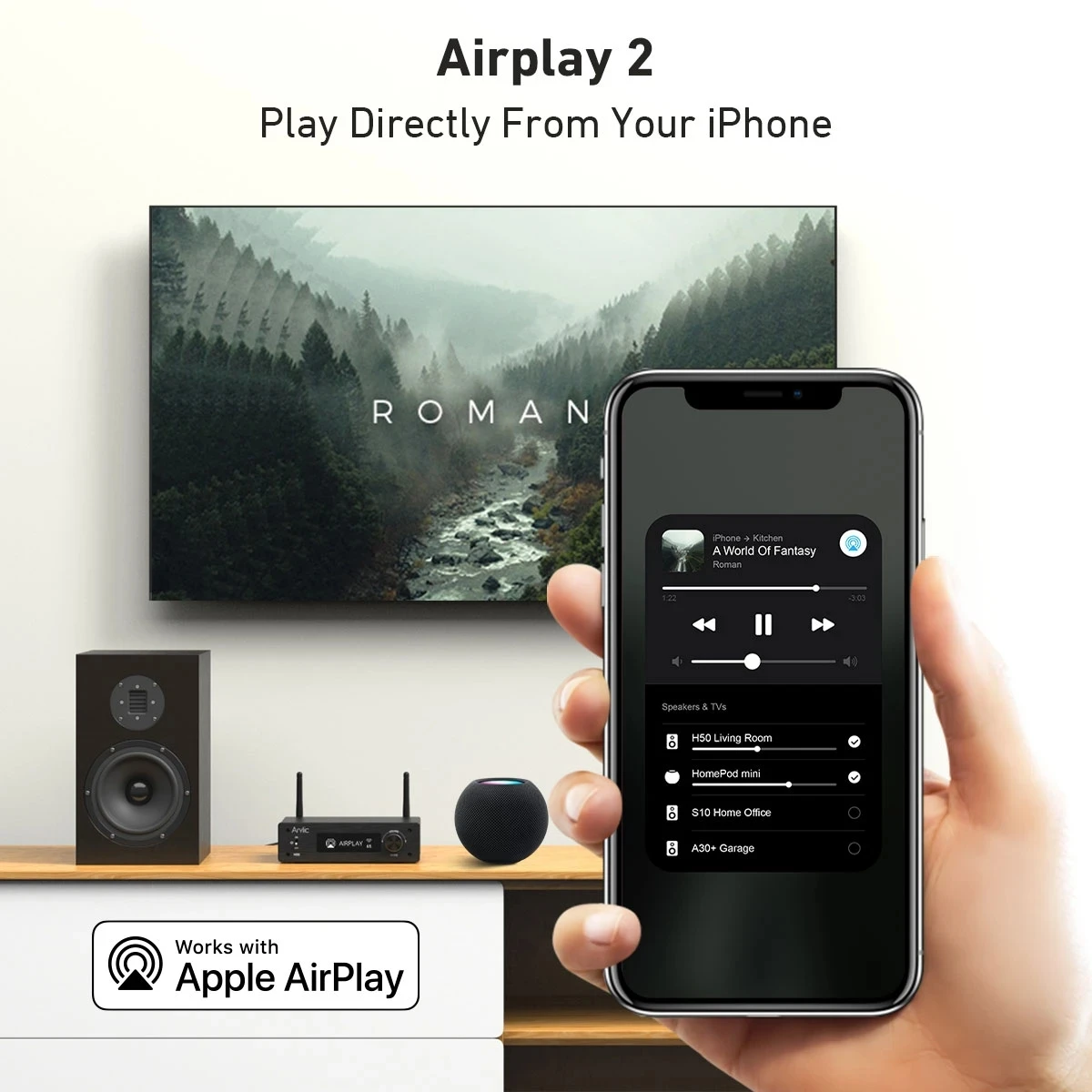 Arylic H50 Airplay2 Wireless 50Wx2 Stereo HiFi Stereo Amplifier ES9023P Sabre DAC QCC3040 Bluetooth 5.2 aptX HD Works with Alexa 4