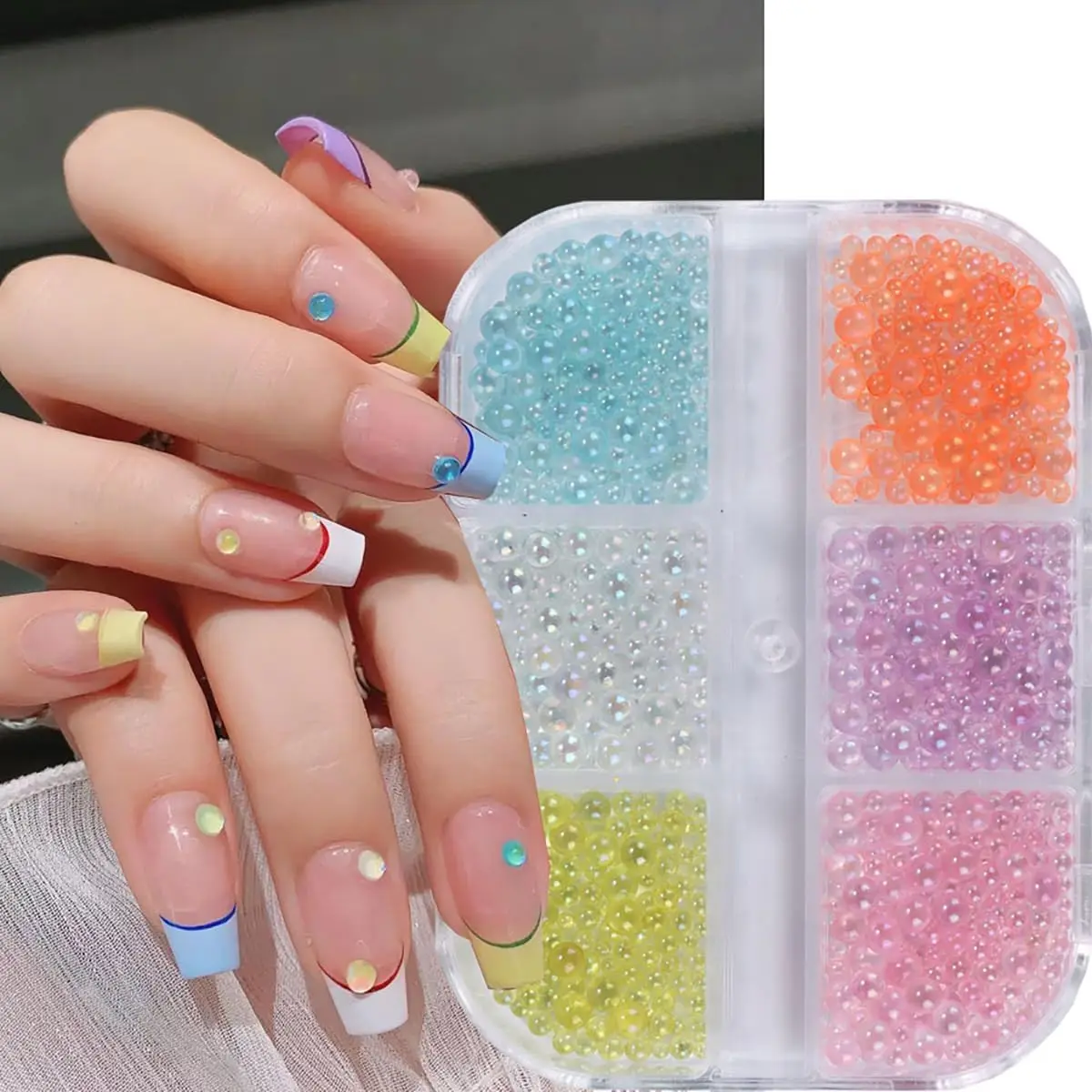 Blase Perlen Nagel Charms Gemischte Farbe Aurora Kristall Perlen Maniküre Strass Flache Rückseite Drücken Auf Acryl Nägel Dekoration – Detail 3