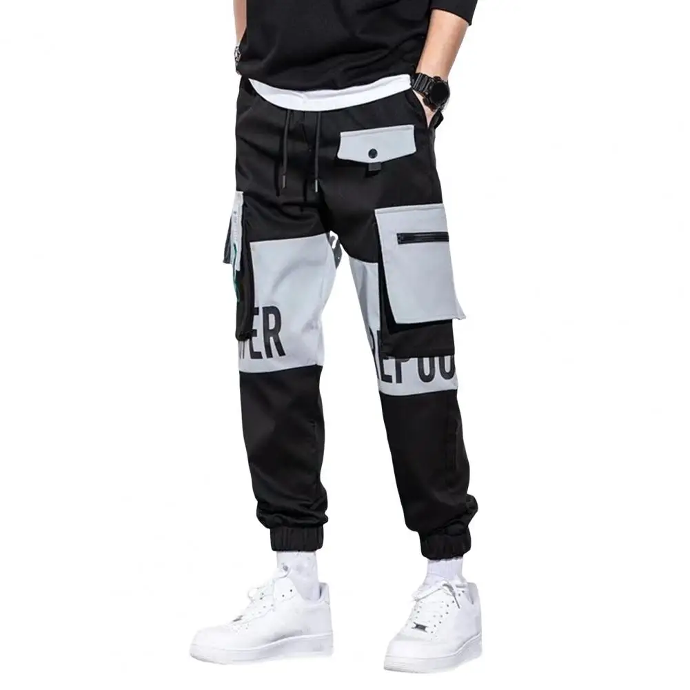 

Multi-pocket Sweatpants Men's Cargo Pants with Drawstring Waist Multiple Pockets Featuring Letter Print Ankle-banded for Any