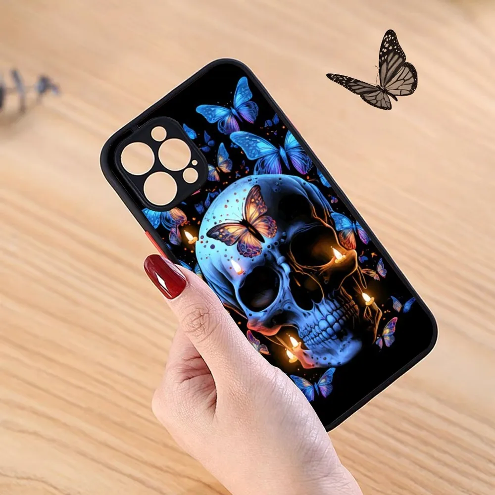 Skull Head Art Phone Case Black For Iphone 13Promax 15 12 11 14 Pro Max Mini 8 7 Plus Se2020 Xs Max X Xr Matte Cover