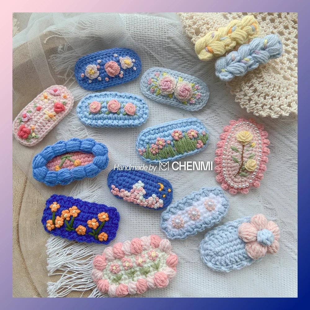 1 Pcs New Handmade Embroidery Knitting Wool Hairpin BB Barrettes for Women Kids Snap Hairgrips Baby Hair Accessories 2