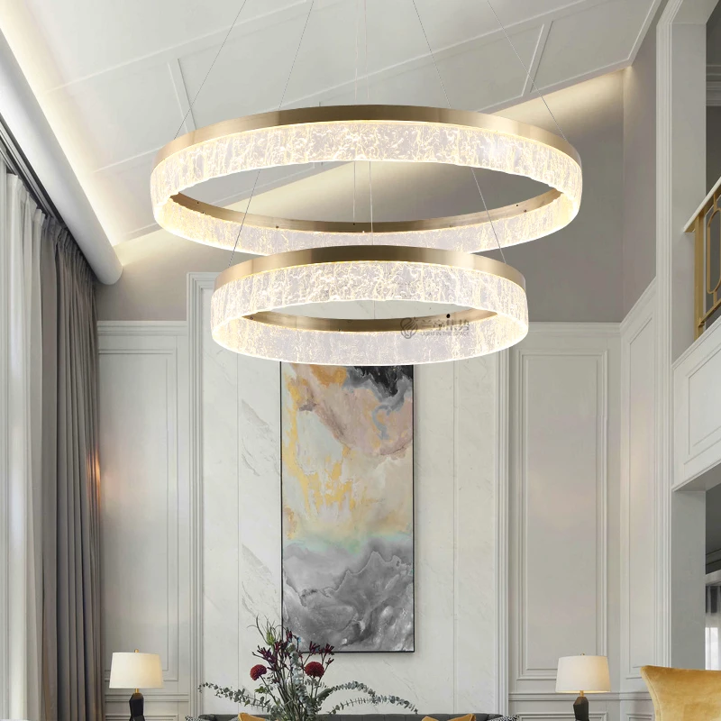 

FSS Nordic Golden Chandelier Ring Resin Texture Lampshade Light Luxury Modern Villa Duplex Living room Dining room Fsat Shipping