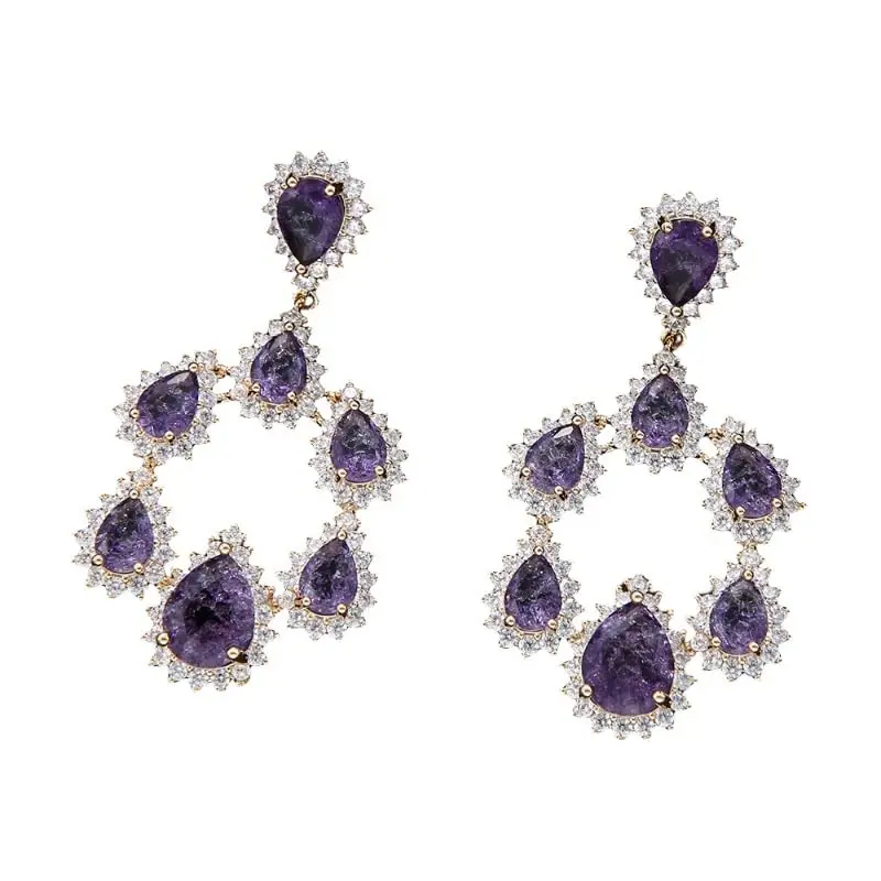 

Выполненные вручную висячие серьги-подвески из фиолетового камня с кристаллами диагностики ваганда, позолоченные серьги для женщин, эффектные Свадебные украшения