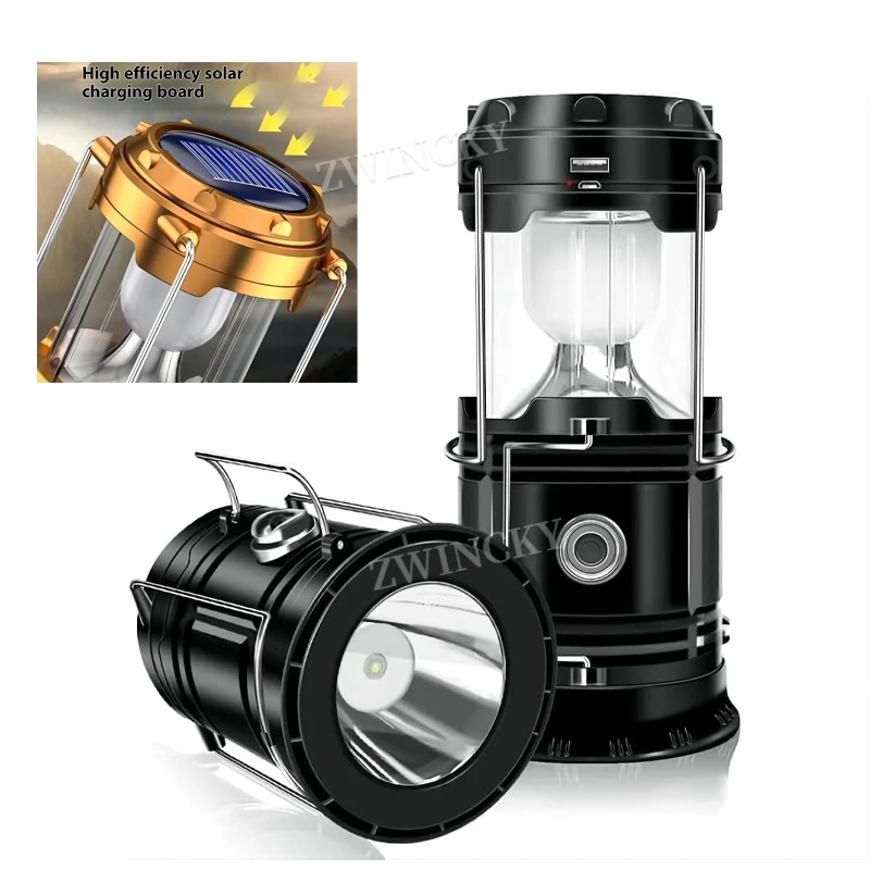 Portable LED Camping Lantern Lightweight Waterproof Solar USB Rechargeable LED Flashlight Survival Kits for Indoor Outdoor