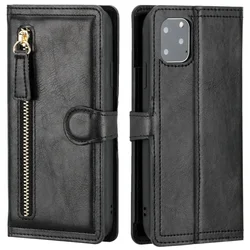 Luxury Leather Zipper Flip Wallet Phone Case - iPhone 6 s Plus (Black)