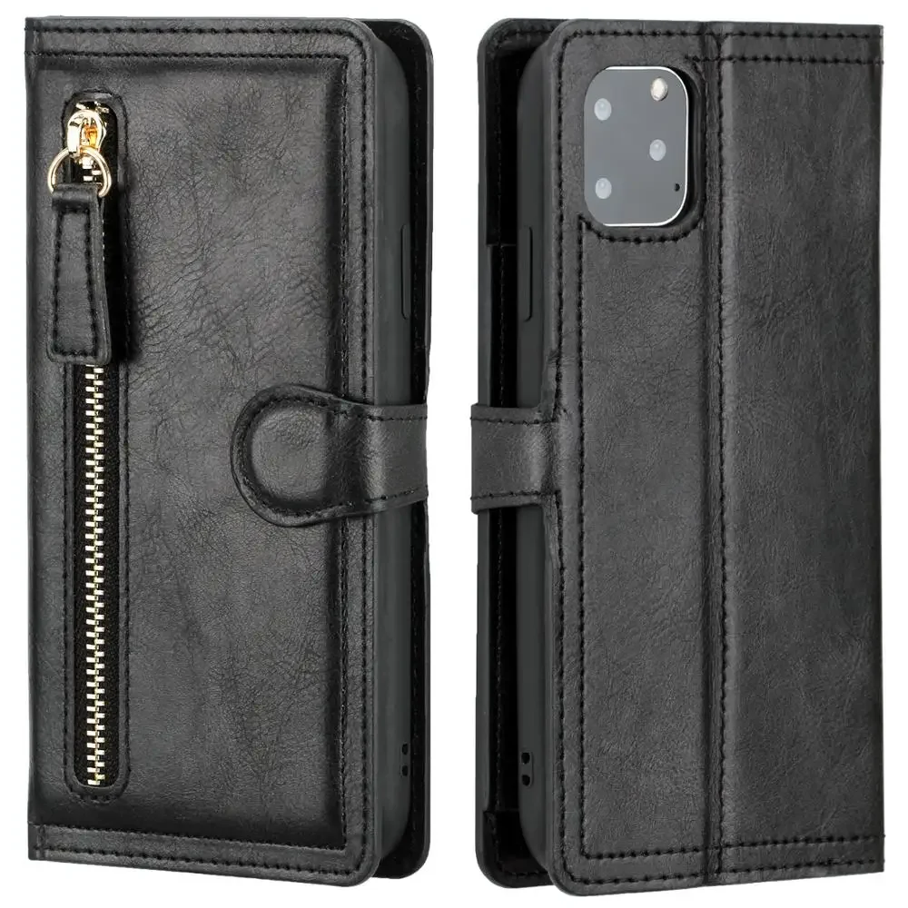 thumbnail image 1 of Funda de cuero de lujo con cremallera y soporte para tarjetas para iPhone 16 Pro Max 15 14 13 12 11 Pro MAX SE 2020 2022, 1 of 5