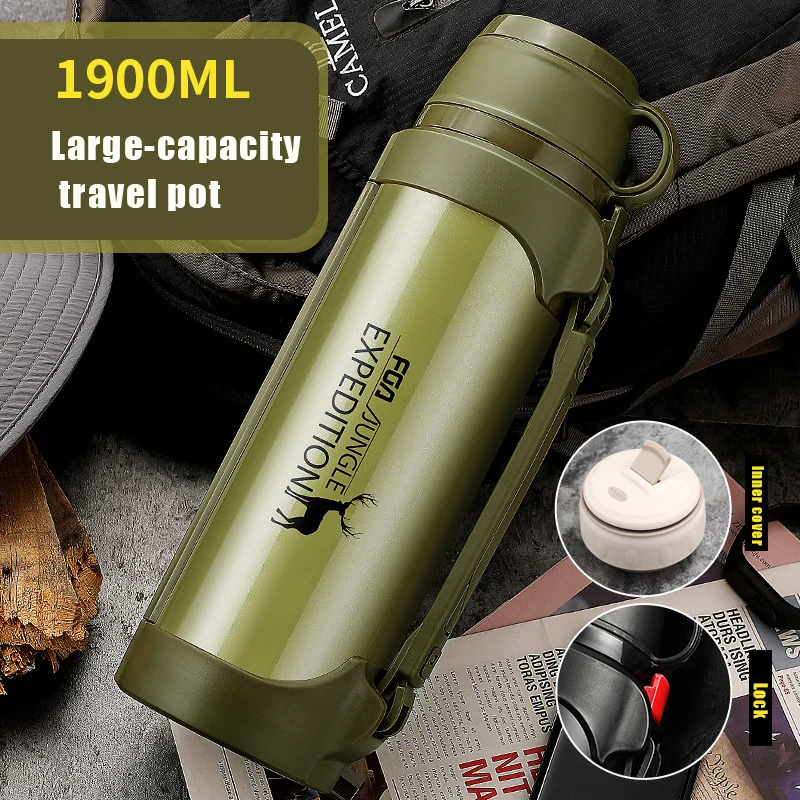 1200/1900ML Camping Thermos Thermal Water Bottle for Travel