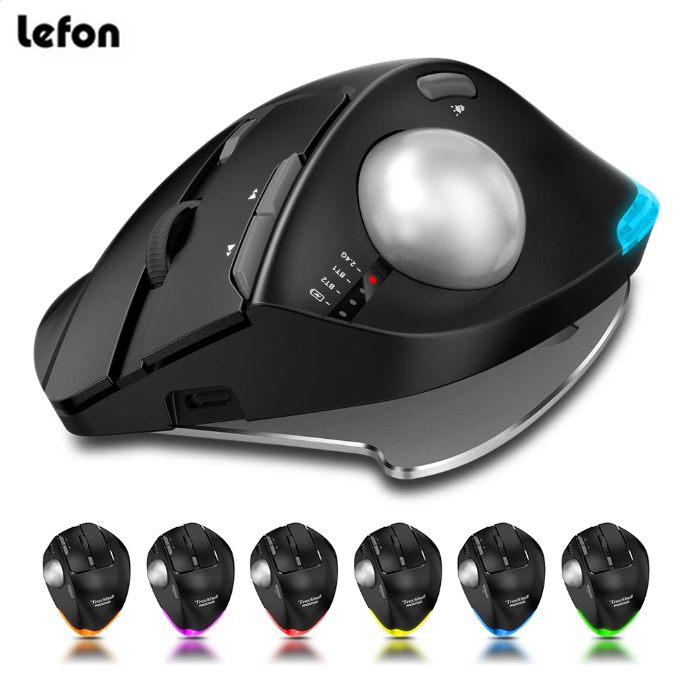 Lefon-mouse Ergonômico Bluetooth sem Fio Rollerball Mice Recarregável para Computador pc Desenho de Escritório 2.4g F33 Trackball
