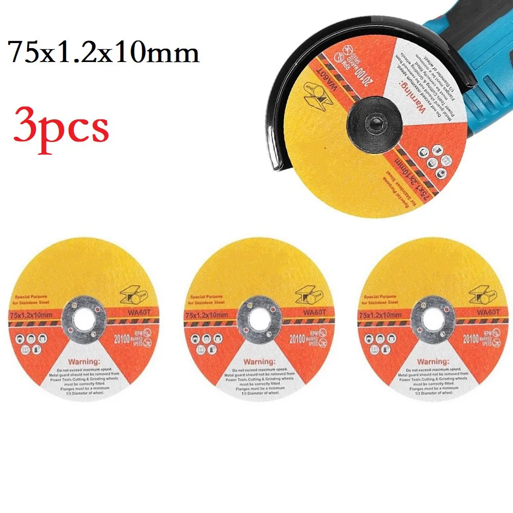 

3pcs 75mm Cutting Disc Circular Fiber Reinforced Resin Saw Blade Grinding Wheel With 10mm Bore Diameter For Angle Grinder