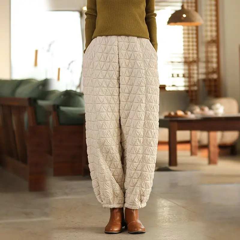 Women Lantern Pants Cotton Pants High Waisted Extravasation Winter Thickening Cotton Clip Bound Feet Leisure Loose Fitting
