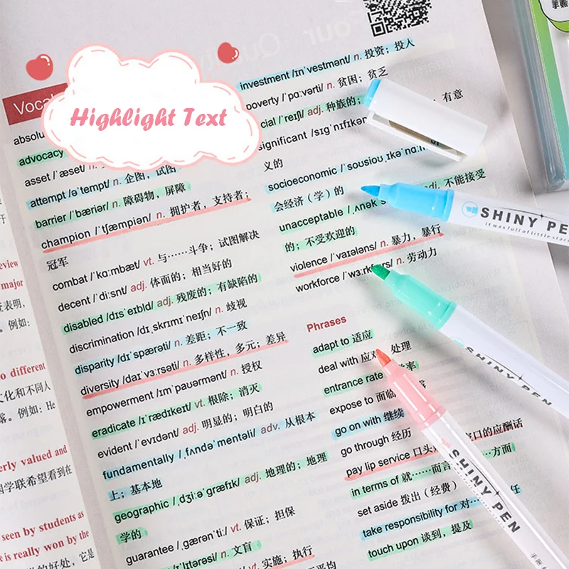 4 Colors Highlighter Pens Glitter Highlighter Marker Kawaii Stationery Supplies for Girls Students Back to School Accessories