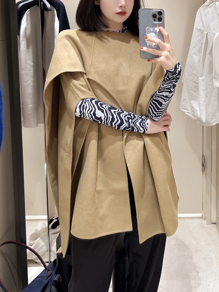 

BZVW Fashion Casual Office Lady Woolen Overcoat Women's 2023 Autumn Winter New Solid Color Designer Wool Shawl Female Tide